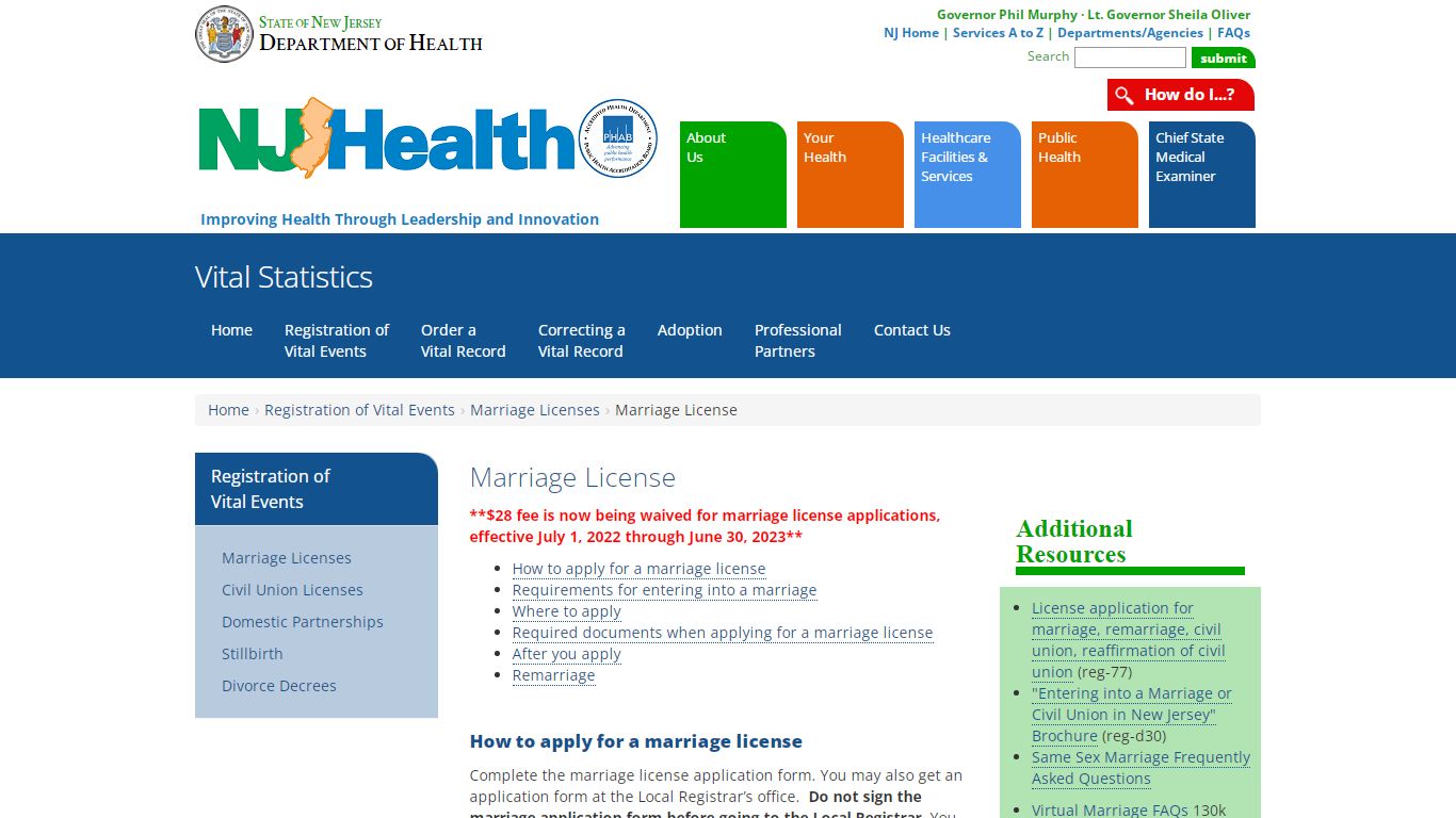 Department of Health | Vital Statistics | Marriage License